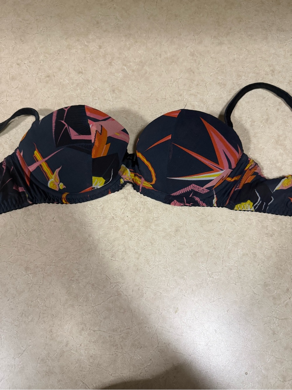 Angel Provocateur Tropical Print Bikini Top - Black with Pink & Orange Accents